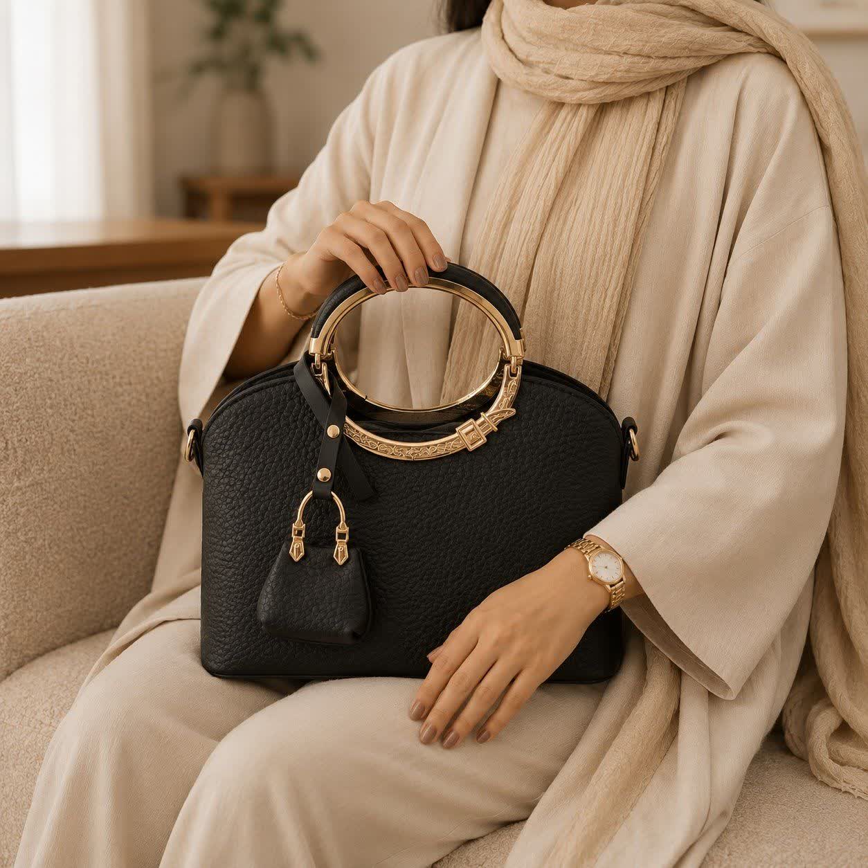کیف دستی زنانه مجلسی مشکی با دسته فلزی طلایی و طراحی شیک وارداتی